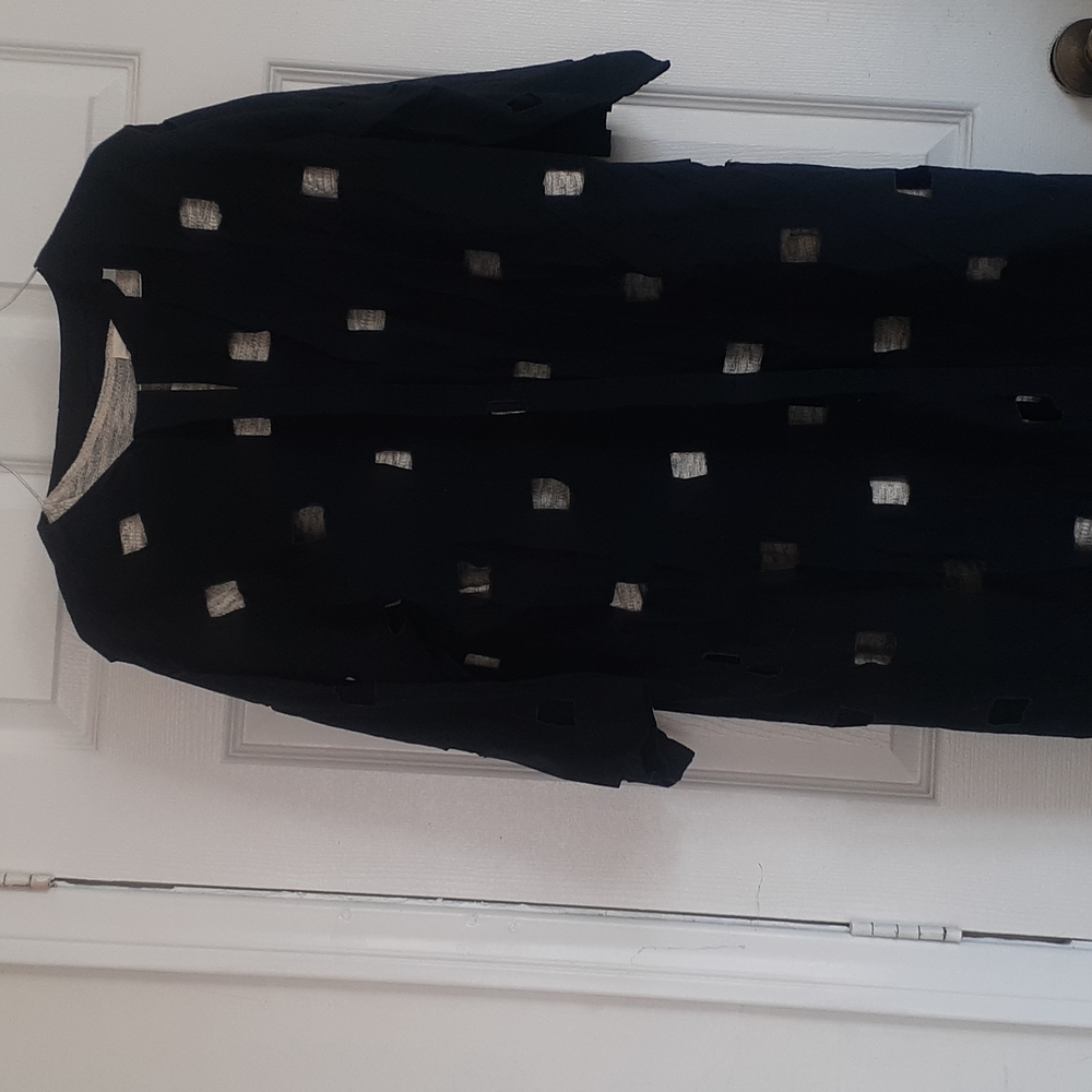 Free Style Square cut outs open Front black Cloth duster Jacket 3/4 Sleeves M L - Picture 5 of 8
